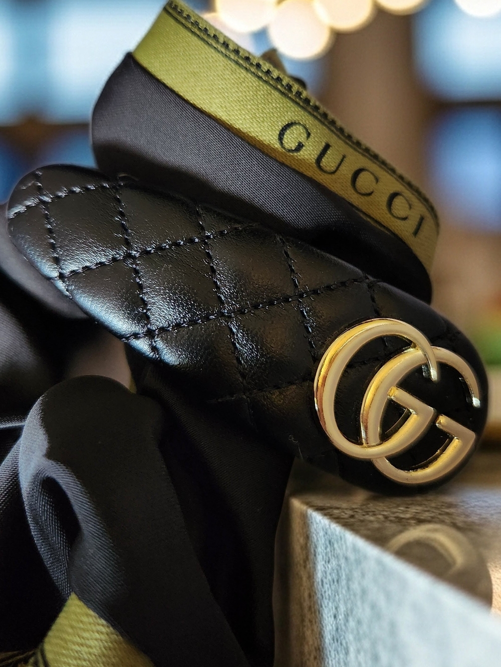 Gucci Black Quilted Clip and Scrunchie